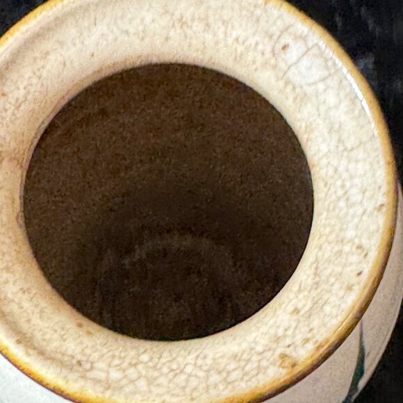 Stoneware Pottery Vase Handpainted Wild Grass Flowers Ribbed 8" - Picture 6 of 10